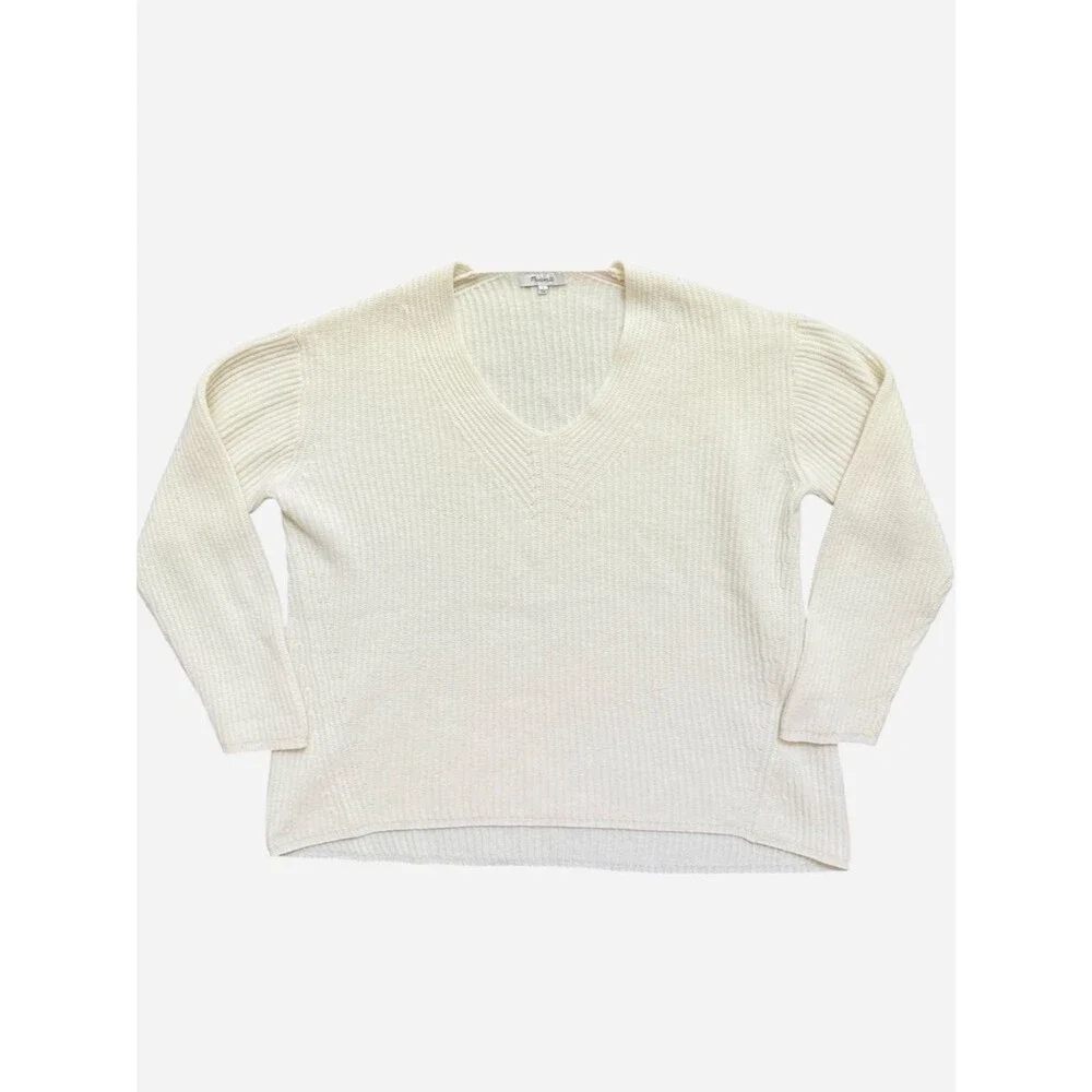 Madewell Oversized Slouchy Merino Wool Ribbed Knit Sweater Cream Large